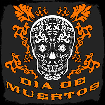 Dia de Muertos, Mexican Day of the Death spanish text vector decoration