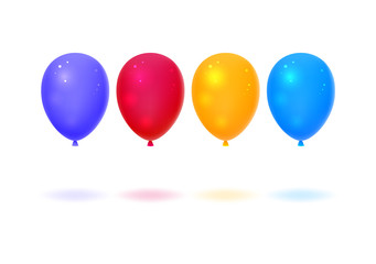 Violet or purple, red, yellow and blue balloons. Vector illustration.