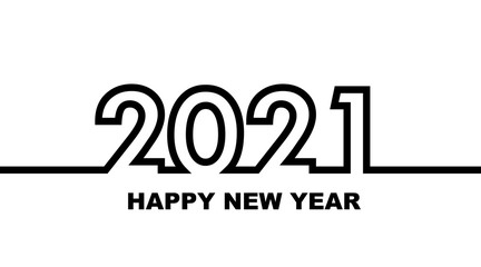 Year 2021 - simple greeting card, invitation, flyer, poster or design element - black outline - vector
