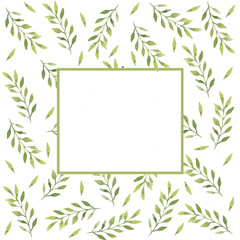 Frame of green leaves on a white background. Use for invitations, greetings, birthdays and weddings