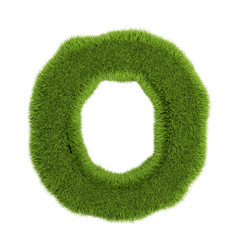 Green Grass Letter O isolated On White Background. Font For Your Design. 3D Illustration