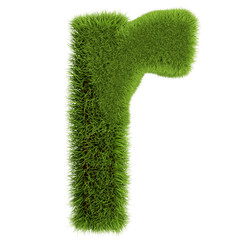 Green Grass Letter R isolated On White Background. Font For Your Design. 3D Illustration