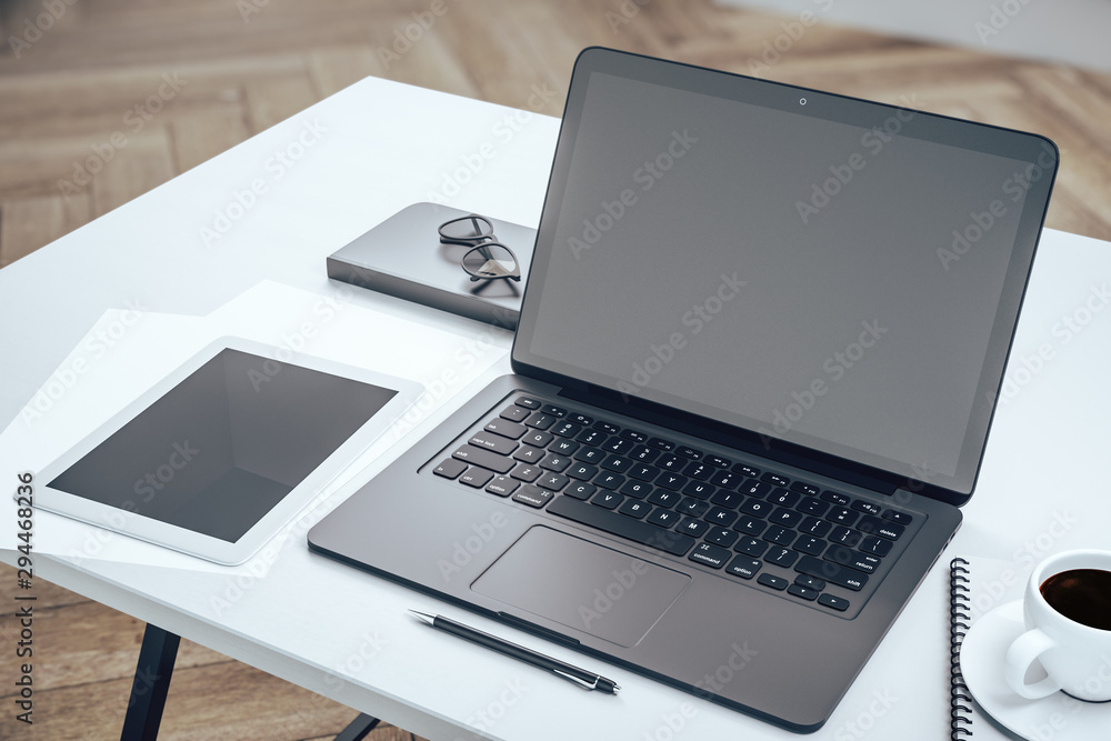Poster Modern table with empty laptop