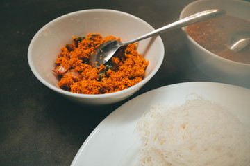 String hoppers with curry and daal