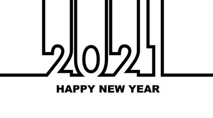 Year 2021 - simple greeting card, invitation, flyer, poster or design element - black outline - vector