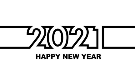 Year 2021 - simple greeting card, invitation, flyer, poster or design element - black outline - vector