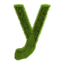 Green Grass Letter Y isolated On White Background. Font For Your Design. 3D Illustration