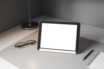 Hipster designer desktop with empty tablet