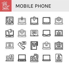 Set of mobile phone icons such as Laptop, Contact, Contacts , mobile phone