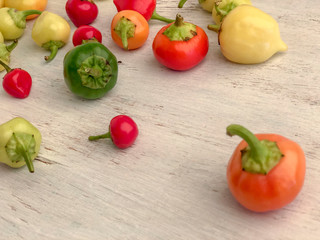 colorful fresh peppers on a wooden table