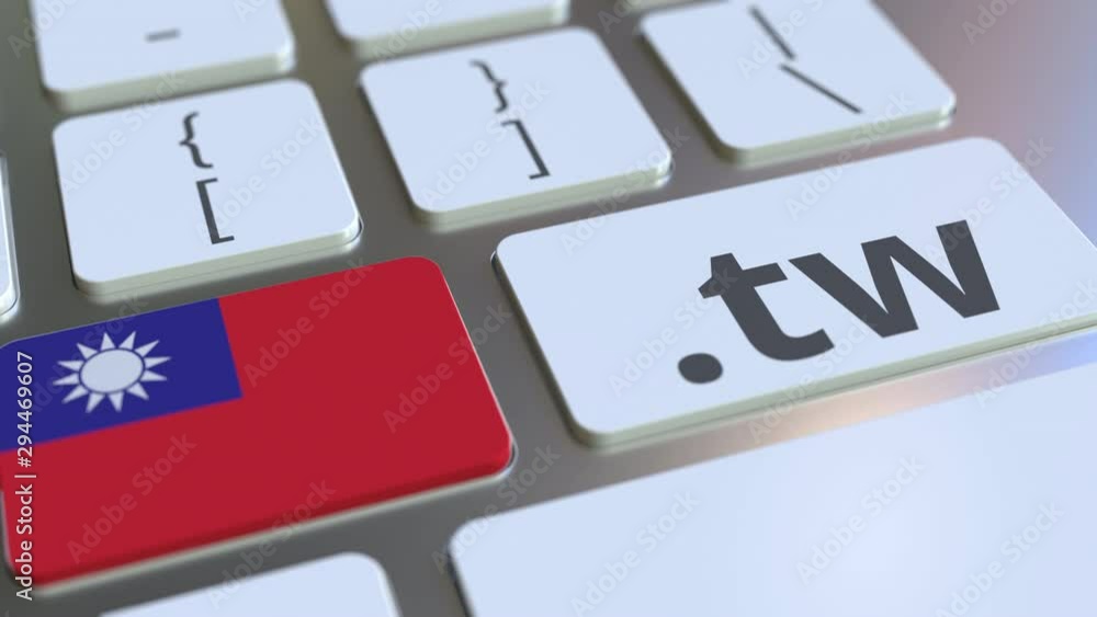 Poster taiwanese domain .tw and flag of taiwan on the buttons on the computer keyboard. national internet r