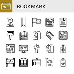 Set of bookmark icons such as Banner, Marketing, Bookmark, Dictionary, Label, Price tag, Tag, Finance book, Bookstore, Ribbon, Library card , bookmark