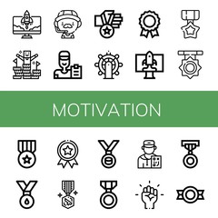 Set of motivation icons such as Startup, Peak, Coach, Medal, Leadership, Motivation , motivation