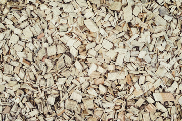 Wood sawdust background. Top view.