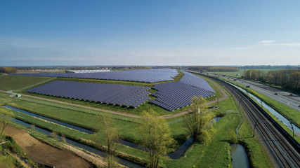 Fototapeta na wymiar Aerial photography of modern large-scale photovoltaic solar panels