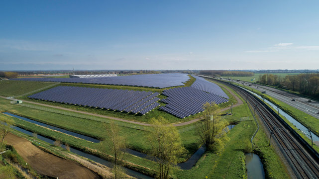 Aerial photography of modern large-scale photovoltaic solar panels