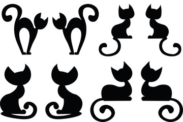 Dark silhouettes of cats on a white background