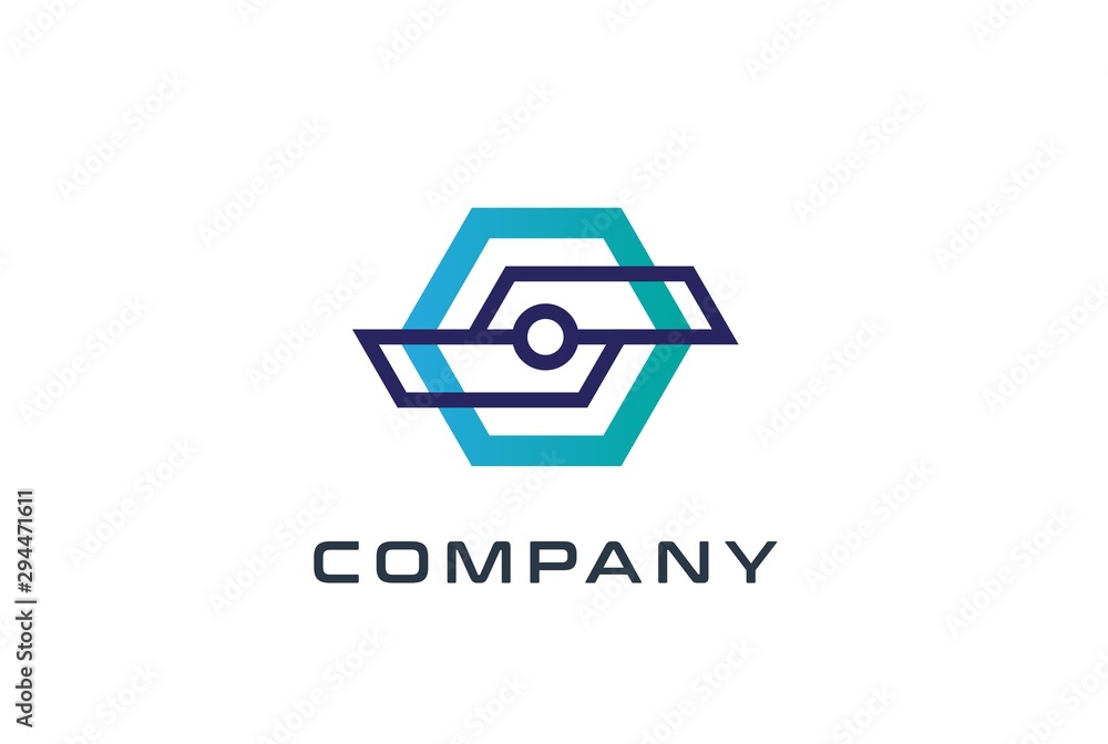 Aufkleber abstract geometric hexagon technology logo design vector template with network connection line