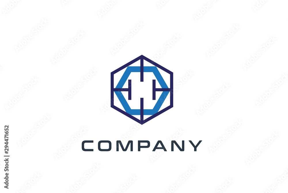 Aufkleber abstract geometric hexagon technology logo design vector template with network connection line
