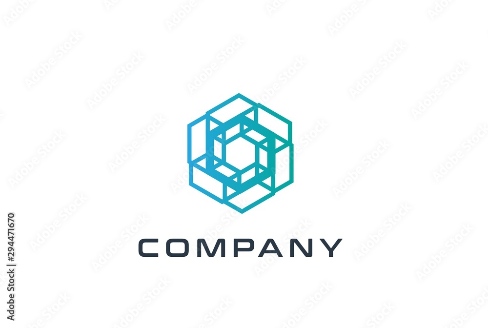 Aufkleber abstract geometric hexagon technology logo design vector template with network connection line