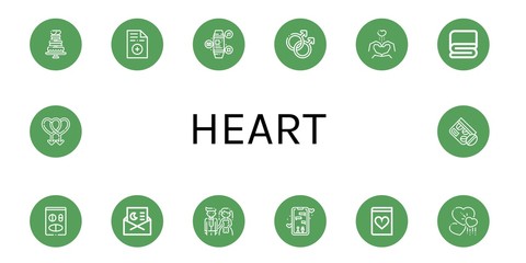 Set of heart icons such as Wedding cake, Prescription, Smartwatch, Gay, Heart, Cover, Medicine, Invitation, Bride, Dating app, Romantic novel, Hearts , heart