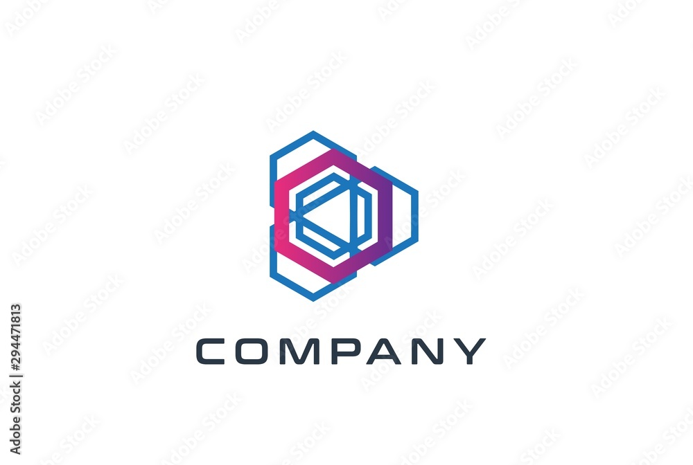 Aufkleber abstract geometric hexagon technology logo design vector template with network connection line