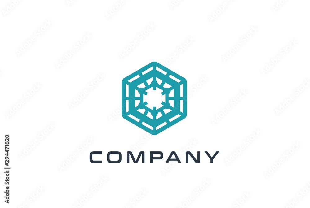 Aufkleber abstract geometric hexagon technology logo design vector template with network connection line