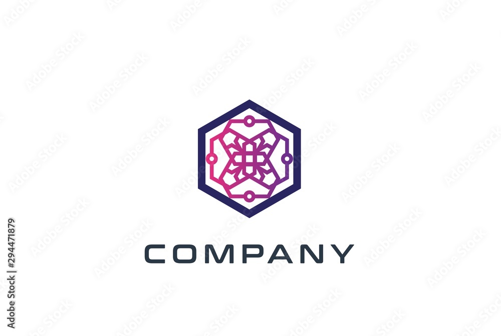 Aufkleber abstract geometric hexagon technology logo design vector template with network connection line