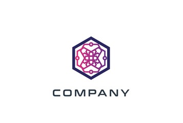 Fototapeta premium Abstract geometric hexagon technology logo design vector template with network connection line