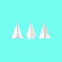 White Paper airplanes flying on blue sky background. Craft design origami style, simply vector graphic illustration for design,icon, logo, background