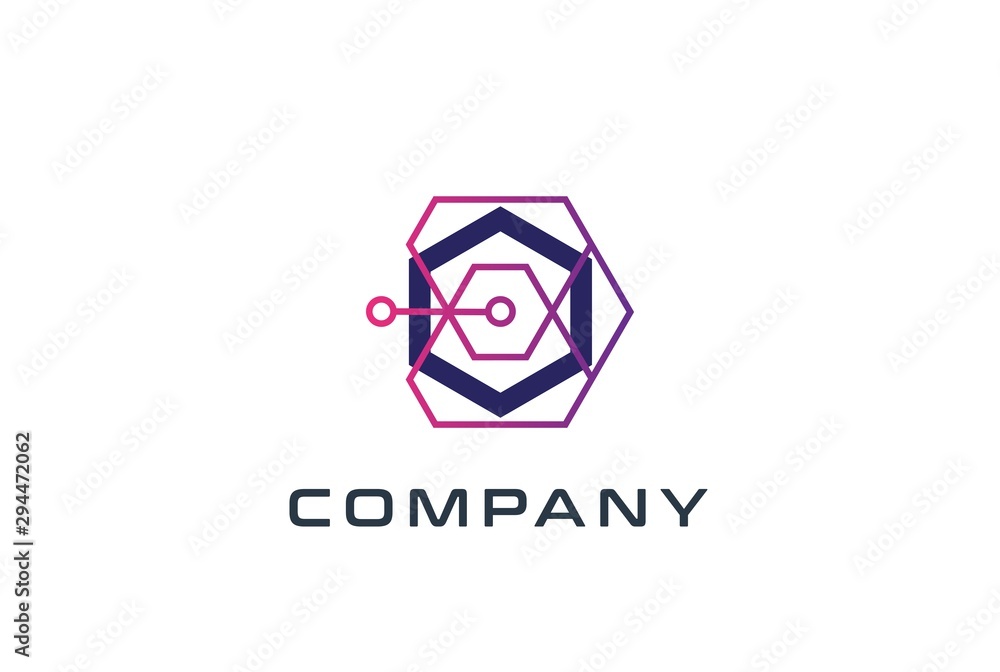 Aufkleber abstract geometric hexagon technology logo design vector template with network connection line