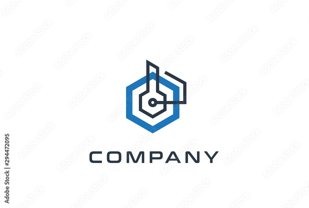 Aufkleber abstract geometric hexagon technology logo design vector template with network connection line