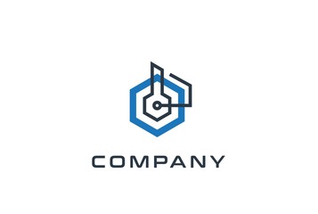 Fototapeta premium Abstract geometric hexagon technology logo design vector template with network connection line