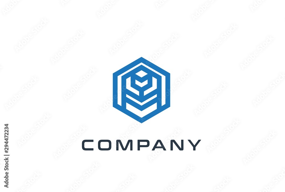 Aufkleber abstract geometric hexagon technology logo design vector template with network connection line