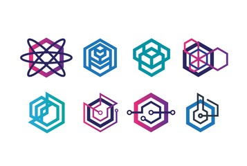 Abstract geometric hexagon technology logo design vector template collection set