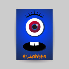 Happy Halloween Night greeting postcard for holiday party templates. Funny cartoon monster character eyes vector illustration for poster, invitation, t-shirt prints, banners