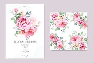 wedding invitation card with elegant roses template