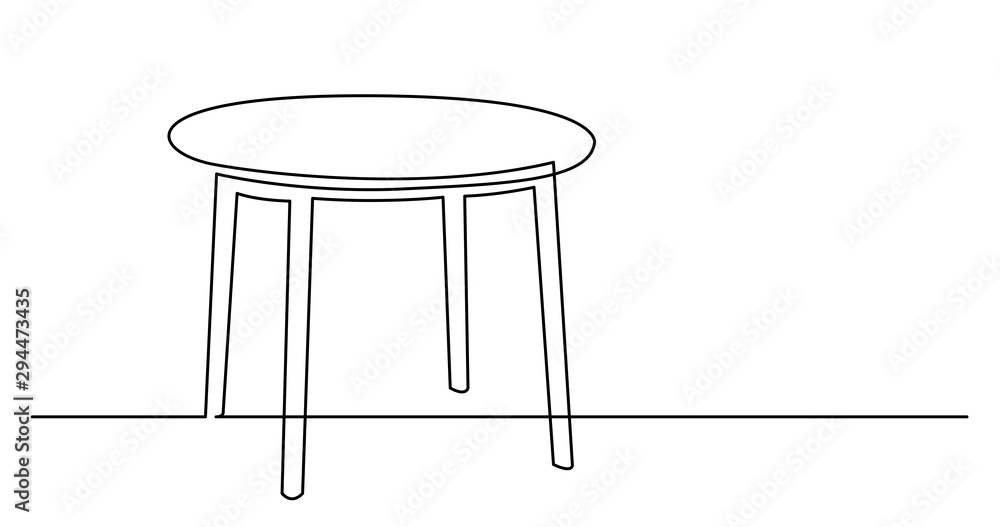 Poster continuous line drawing of simple round table