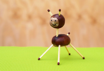 Cute animal figurine made of chestnuts