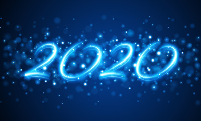 2020 new year abstract holiday lettering message and glowing bokeh lights background vector illustration