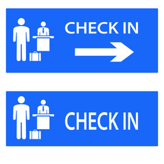 Check in,  Icon or sign pointers for navigation in airport, professional graphic vector illustration optimized for large anв small size. isolated on white background.