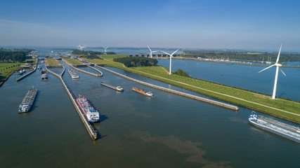 Volkeraksluizen Hollands Diep. Drone photograpy from the delta works in the netherlands in the...