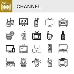Set of channel icons such as Television, Walkie talkie, Tv, Adjustment, Old tv, Remote control, Televisions, Vlog , channel