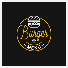 Burger shop logo. Round linear logo of menu
