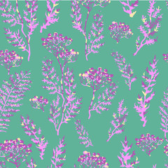 Vector seamless background with colorful watercolor illustration of herbs, plants and flowers. Can be used for wallpaper, pattern fills, web page, surface textures, textile print, wrapping paper