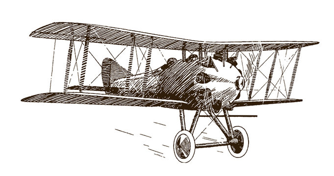 brown biplane sketch flying in the air clip art preview