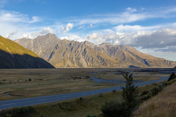 Road at Aoraki National park, New Zealand