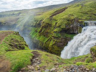 Beautifull waterfall on the Skoga River with no people on famous Fimmvorduhals trail second part of...