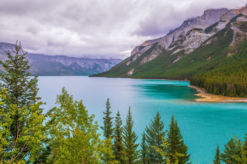 Fototapeta na wymiar View of glacial lake Minnewanka in Banff National Park.Alberta.Canada
