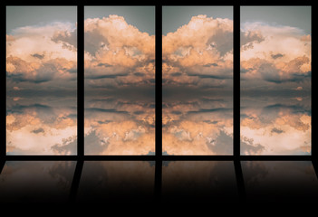 Beautiful dramatic clouds with orange gold sky background. Nature weather, panoramic cloud and sky background